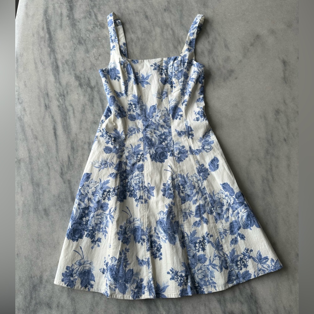 Abercrombie & Fitch Blue Floral Cotton Mini Dress XS Tall NWT